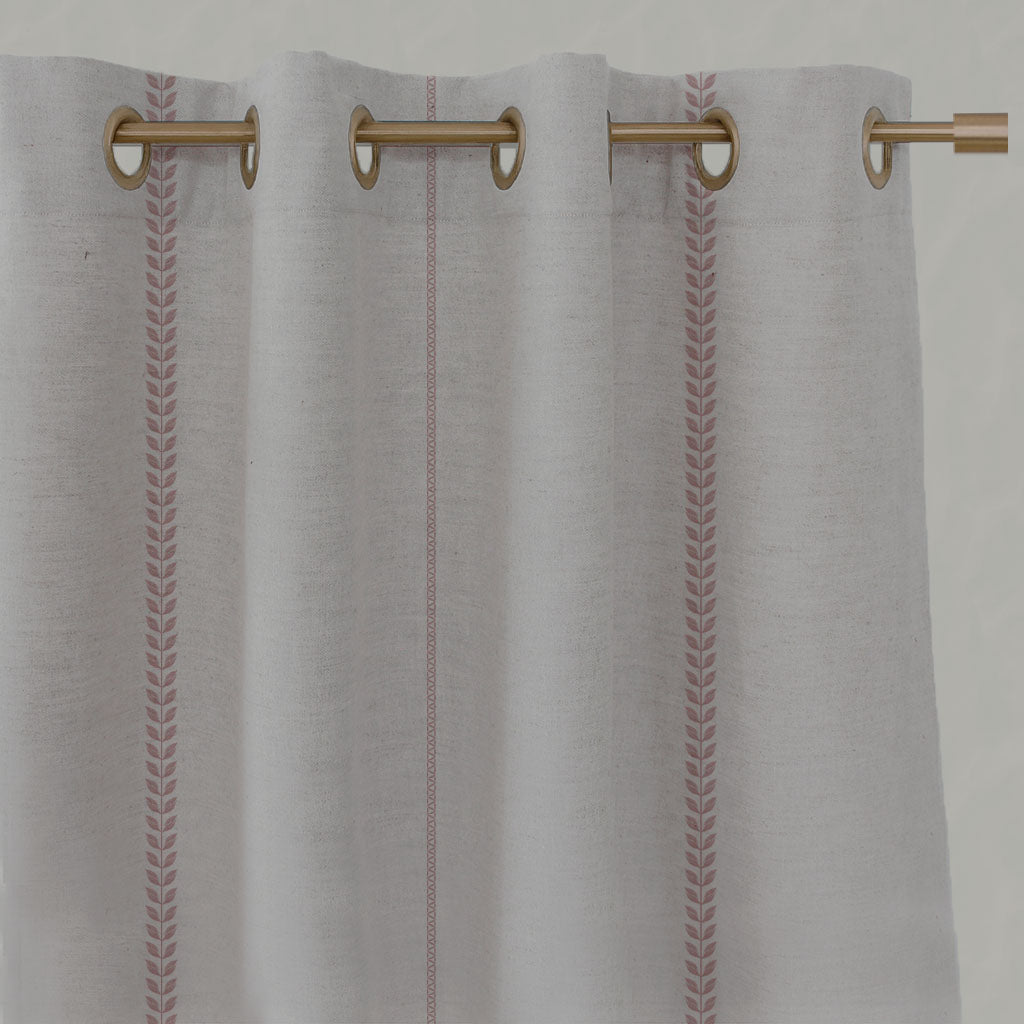Pink Striped Linen Eyelet Curtains - Berit-NAT Dusty Pink - Natural base fabric.