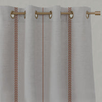 Red / Orange Striped Linen Eyelet Curtains - Berit-NAT Terracotta - Natural base fabric.