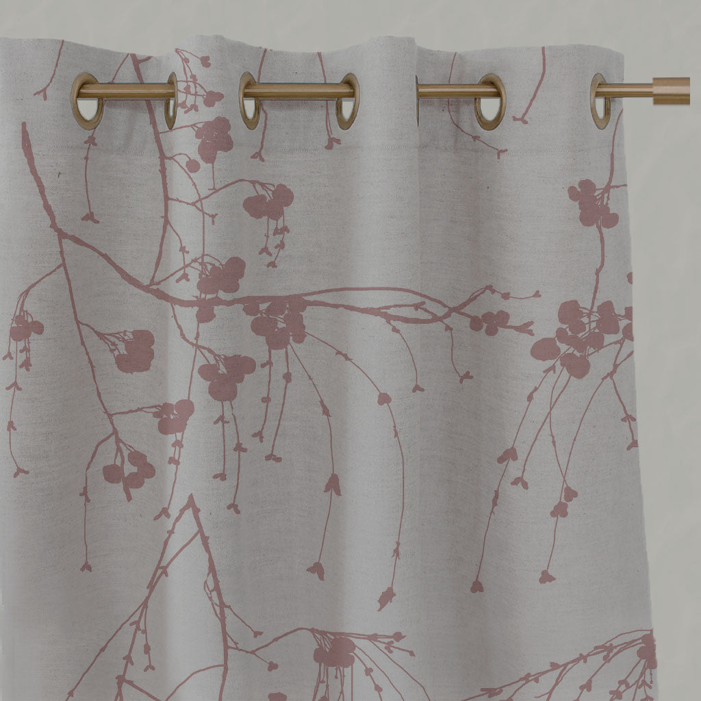 Pink Botanical Linen Eyelet Curtains - Berry Dusty Pink - Natural base fabric.