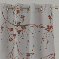 Orange Botanical Linen Eyelet Curtains - Berry Terracotta - Natural base fabric.