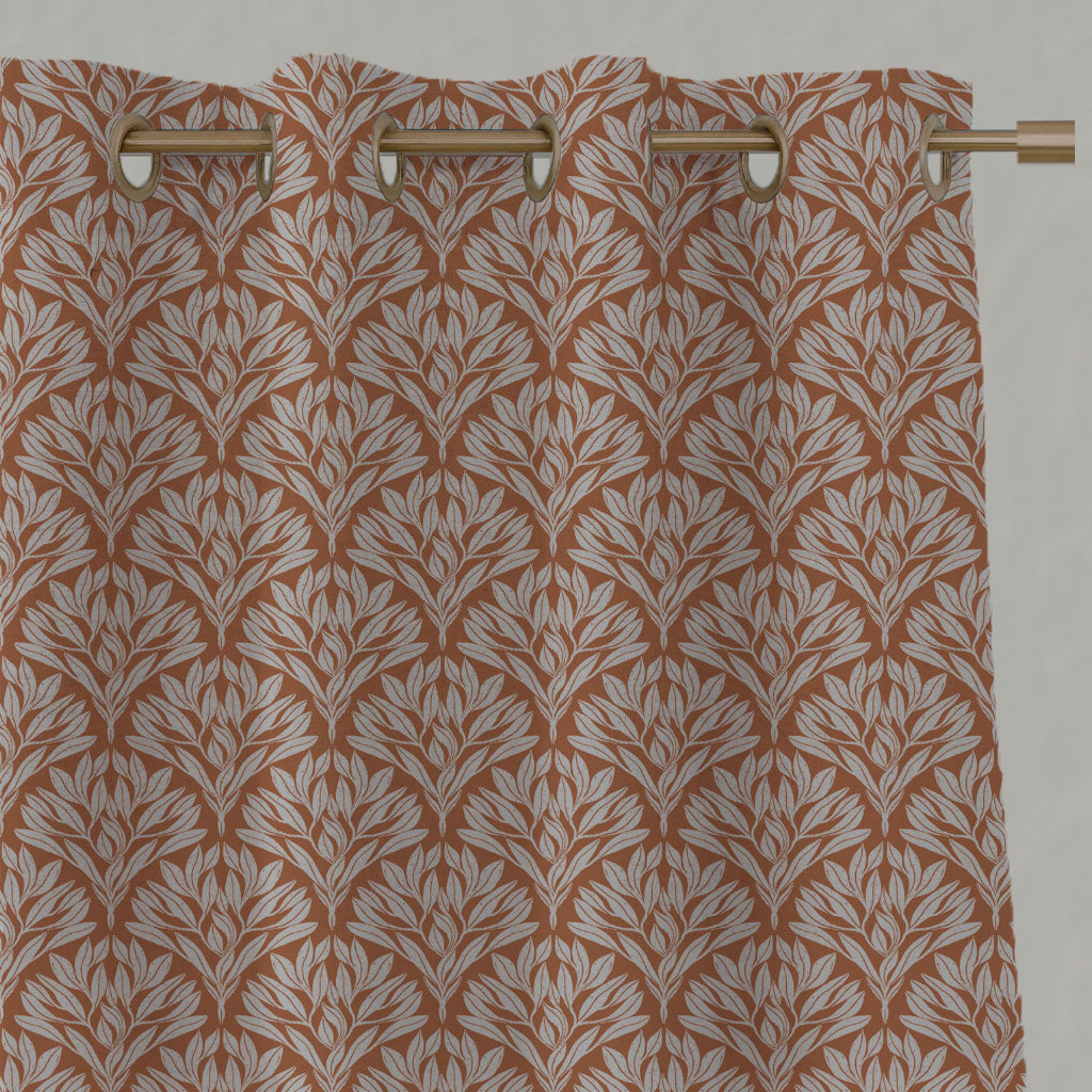 Orange Botanical Linen Eyelet Curtains - Birna Burnt Orange - Natural base fabric.