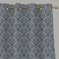 Blue Botanical Linen Eyelet Curtains - Birna Denim - Natural base fabric.