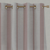 Red Striped Linen Eyelet Curtains - Brea Crimson Red - Natural base fabric.