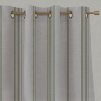 Green Striped Linen Eyelet Curtains - Brea Khaki - Natural base fabric.