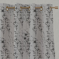 Grey Botanical Linen Eyelet Curtains - Breeze Charcoal - Natural base fabric.