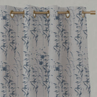 Blue Botanical Linen Eyelet Curtains - Breeze Denim - Natural base fabric.