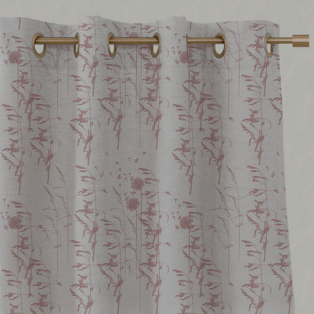 Pink Botanical Linen Eyelet Curtains - Breeze Dusty Pink - Natural base fabric.