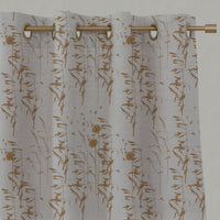 Orange / Yellow Botanical Linen Eyelet Curtains - Breeze Gold Ochre - Natural base fabric.