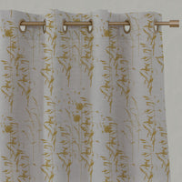 Yellow Botanical Linen Eyelet Curtains - Breeze Mustard - Natural base fabric.