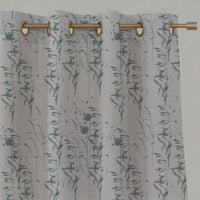 Green Botanical Linen Eyelet Curtains - Breeze Sage - Natural base fabric.