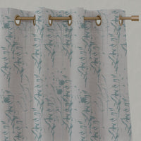 Blue Botanical Linen Eyelet Curtains - Breeze Sea Breeze - Natural base fabric.