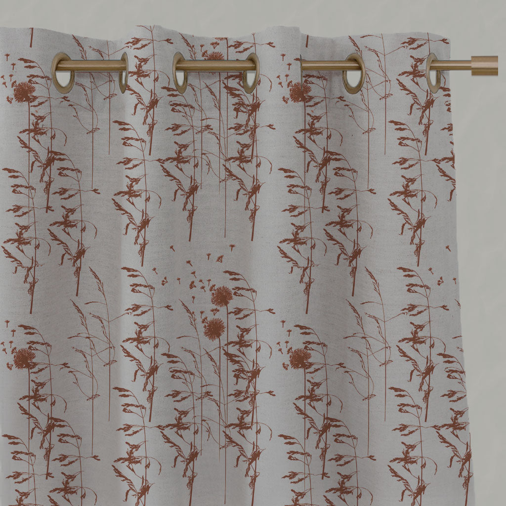 Red / Orange Botanical Linen Eyelet Curtains - Breeze Terracotta - Natural base fabric.