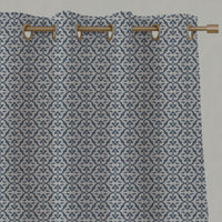 Blue Patterned Linen Eyelet Curtains - Brita Denim - Natural base fabric.