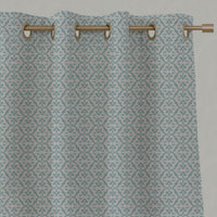Blue Patterned Linen Eyelet Curtains - Brita Duck Egg - Natural base fabric.