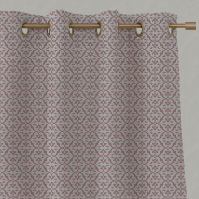 Pink Patterned Linen Eyelet Curtains - Brita Dusty Pink - Natural base fabric.
