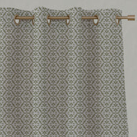 Green Patterned Linen Eyelet Curtains - Brita Olive - Natural base fabric.