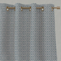 Blue Patterned Linen Eyelet Curtains - Brita Sky - Natural base fabric.