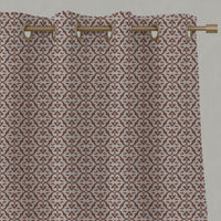 Red / Orange Patterned Linen Eyelet Curtains - Brita Terracotta - Natural base fabric.