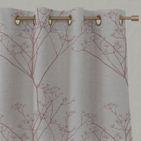 Pink Floral Linen Eyelet Curtains - Chervil Dusty Pink - Natural base fabric.