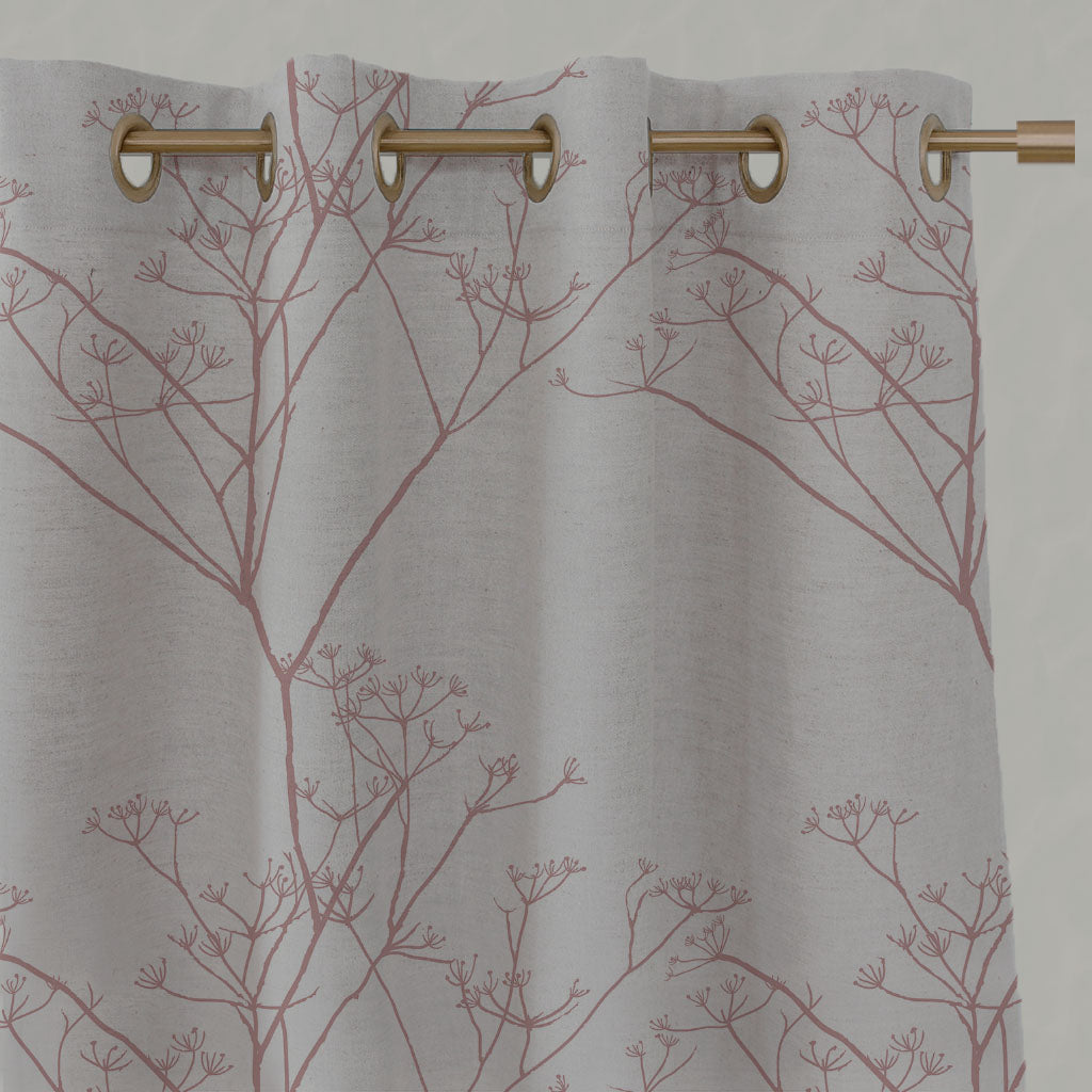 Pink Floral Linen Eyelet Curtains - Chervil Dusty Pink - Natural base fabric.