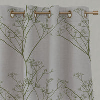 Green Floral Linen Eyelet Curtains - Chervil Leaf - Natural base fabric.
