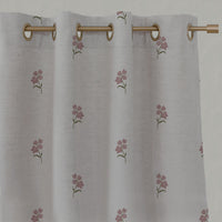 Pink Floral Linen Eyelet Curtains - Cree Pink - Natural base fabric.