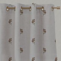 Brown Floral Linen Eyelet Curtains - Cree Sand - Natural base fabric.