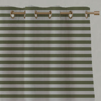 Green Striped Linen Eyelet Curtains - Della Khaki - Natural base fabric.