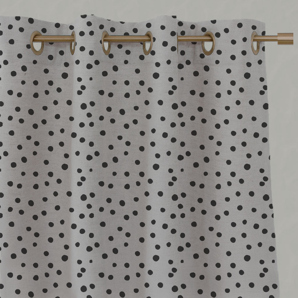 Black Kids Spotted Linen Eyelet Curtains - Dottie Noir - Natural base fabric.
