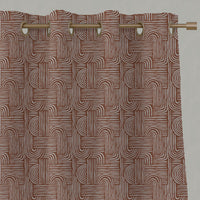 Orange Patterned Linen Eyelet Curtains - Ediva Terracotta - Natural base fabric.