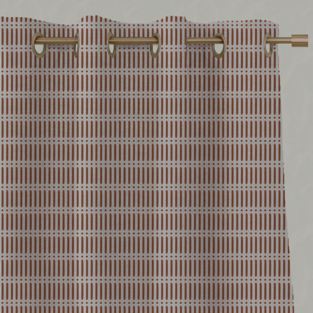 Red / Orange Patterned Linen Eyelet Curtains - Egenia Terracotta - Natural base fabric.