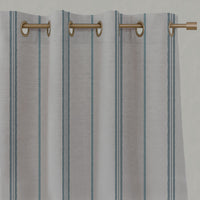 Blue Striped Linen Eyelet Curtains - Elise Blue Stone - Natural base fabric.