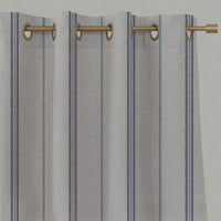 Blue Striped Linen Eyelet Curtains - Elise Deep Blue - Natural base fabric.