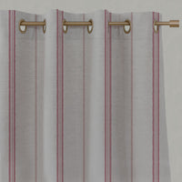 Red / Pink Striped Linen Eyelet Curtains - Elise Pink Cherry - Natural base fabric.