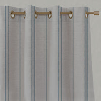 Blue Striped Linen Eyelet Curtains - Elise True Blue - Natural base fabric.