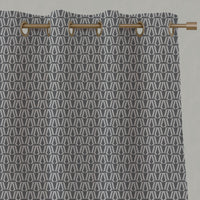 Grey Patterned Linen Eyelet Curtains - Elva Ash - Natural base fabric.