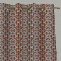 Red / Orange Patterned Linen Eyelet Curtains - Elva Terracotta - Natural base fabric.