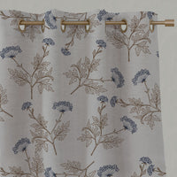 Blue / Brown Botanical Linen Eyelet Curtains - Emmy Deep Blue - Natural base fabric.