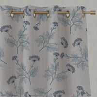Blue Botanical Linen Eyelet Curtains - Emmy True Blue - Natural base fabric.