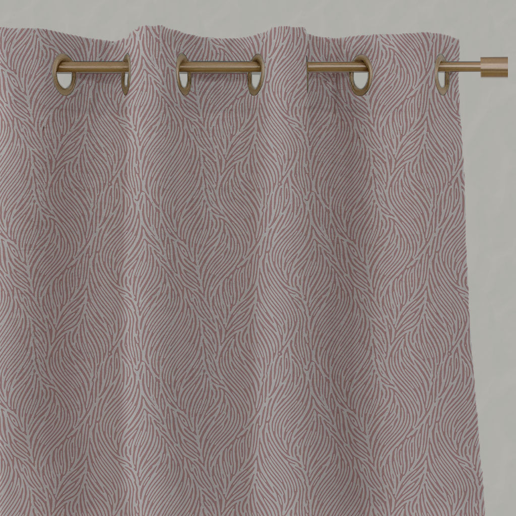 Pink Botanical Linen Eyelet Curtains - Erica Dusty Pink - Natural base fabric.