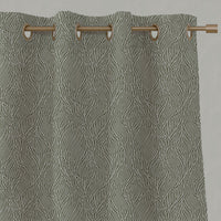 Green Botanical Linen Eyelet Curtains - Erica Khaki - Natural base fabric.