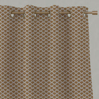 Orange / Yellow Patterned Linen Eyelet Curtains - Erle Gold Ochre - Natural base fabric.