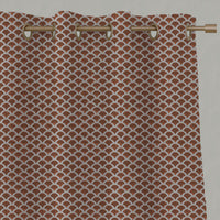 Orange Patterned Linen Eyelet Curtains - Erle Terracotta  - Natural base fabric.