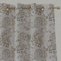 Brown Floral Linen Eyelet Curtains - Erleen Nat Sand - Natural base fabric.