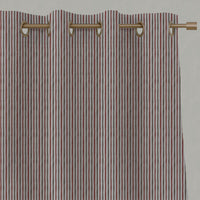 Red / Brown Striped Linen Eyelet Curtains - Evelina Crimson Red - Natural base fabric.