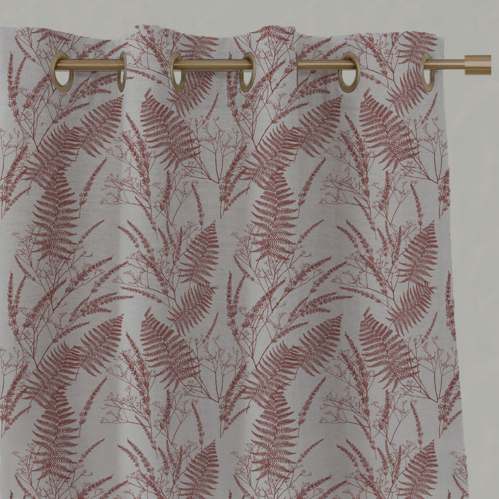 Red Plain Linen Eyelet Curtains - Fernia Crimson Red - Natural base fabric.