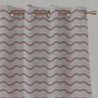 Red / Pink Patterned Linen Eyelet Curtains - Fiorella Dusty Pink-Red - Natural base fabric.