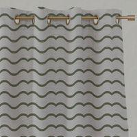 Green Patterned Linen Eyelet Curtains - Fiorella Moss - Natural base fabric.