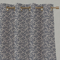 Blue Botanical Linen Eyelet Curtains - Fita Deep Blue - Natural base fabric.