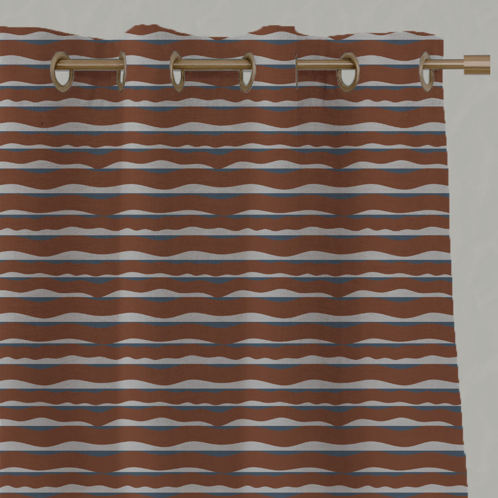 Orange Patterned Linen Eyelet Curtains - Fransibella Terracotta-NAT - Natural base fabric.